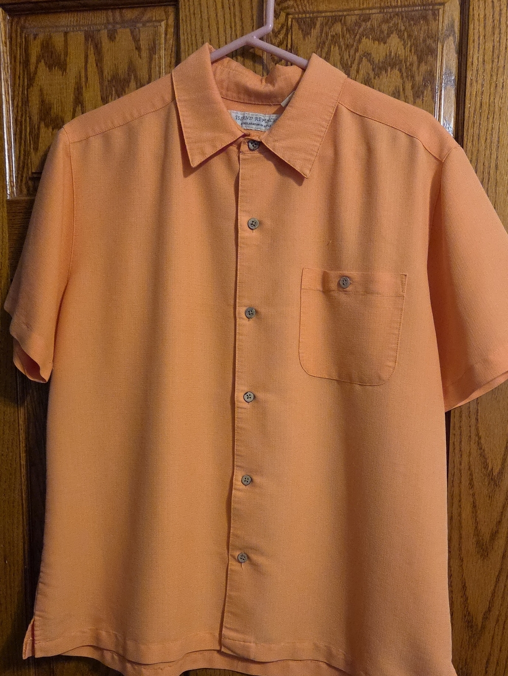 Island Republic Short-Sleeve Button-Down Shirt in Peach